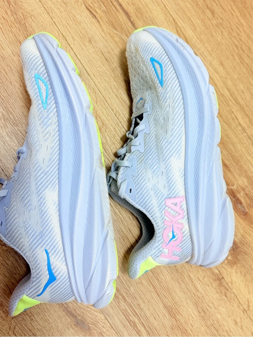 Hoka Men's Light Blue Athletic Running Shoes with Neon Accent